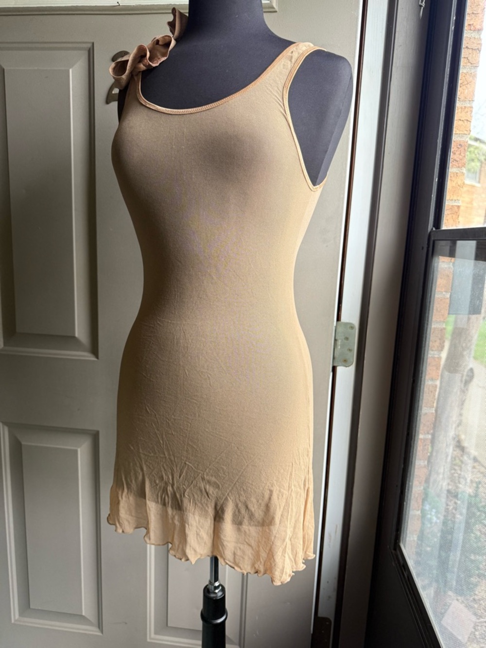 On Gossamer nude sheer babydoll slip dress set, size medium